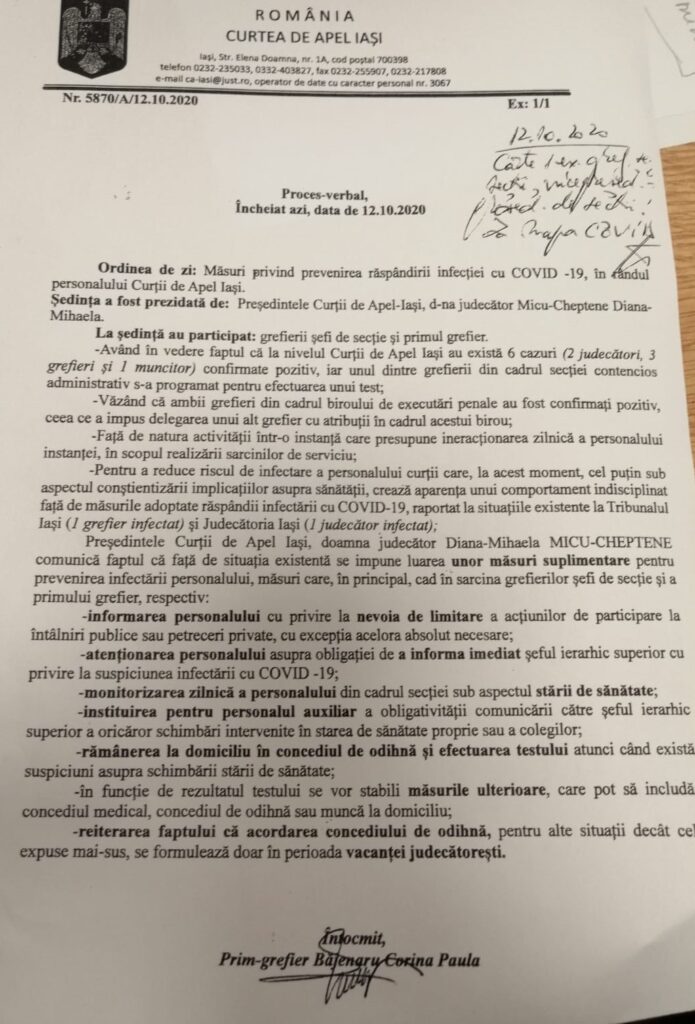 Pack to put Delegation forget Infectări masive cu Covid la Judecătoria Iași - Sindicatul Național al  Grefei Judiciare Dicasterial
